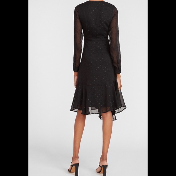 Metallic Clip Dot Ruffle Hem Wrap Midi Dress - Picture 5 of 11